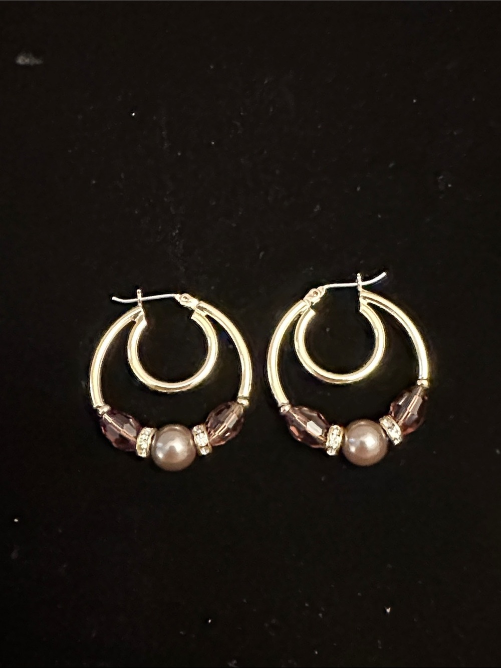 Napier Gold-Tone Double Hoop Earrings with Beads and Pearl